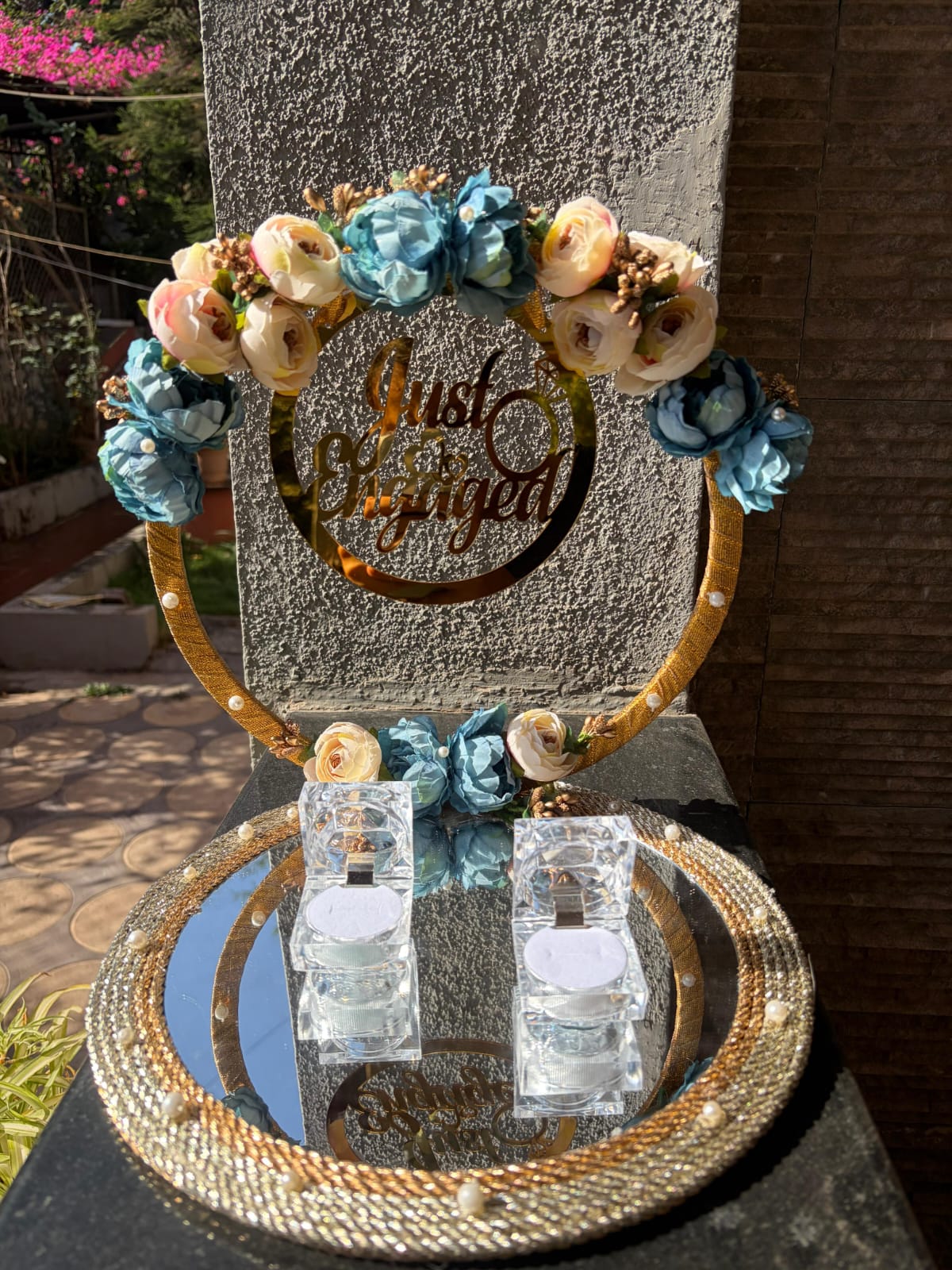Handmade bouquet with photo cards and ribbon detailing